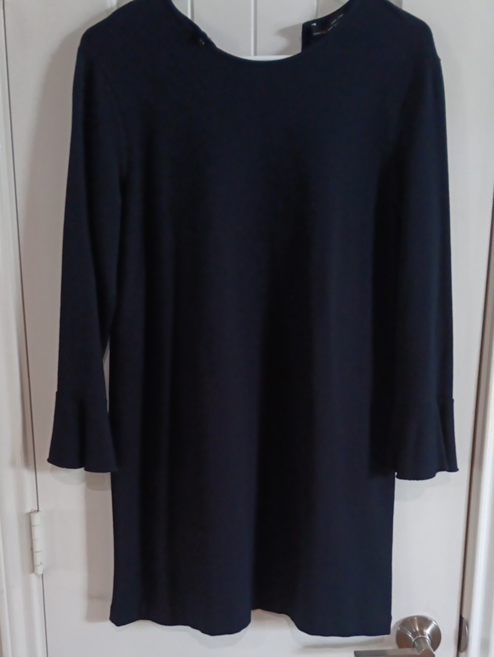 ZARA W&B Navy Blue Shift Dress Fluted Bell Sleeve M - Note: Clasp Loop Missing
